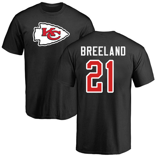 Men Kansas City Chiefs #21 Breeland Bashaud Black Name and Number Logo T-Shirt